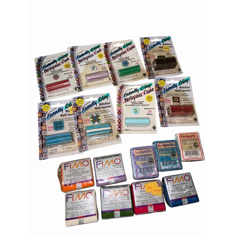 Vtg Polymer Clay Lot- 17 Amaco  Clay Millefiori Canes Fimo Sculpey Slice & Bake